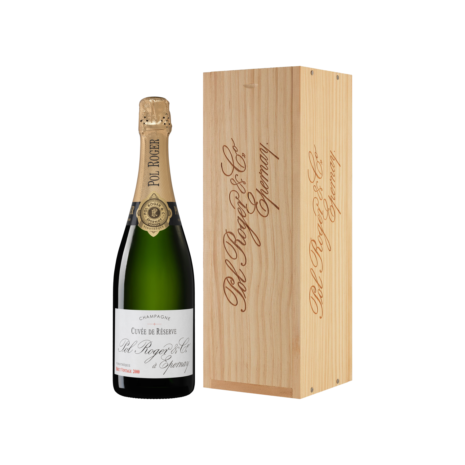 Pol Roger Brut Vintage Cuvee de Reserve Vinotheque 2000 - Wood Gift Box